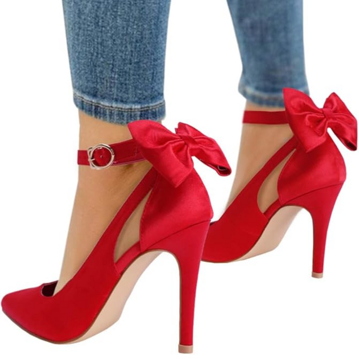 Trendy High Heels with Bow - Hailey-Satin Red-2.5-The Livary
