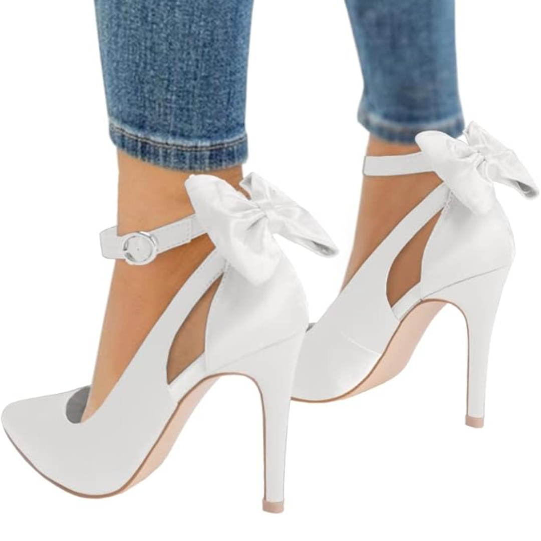 Trendy High Heels with Bow - Hailey-Satin White-2.5-The Livary