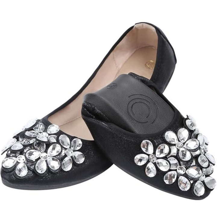 Glittering Rhinestone Ballerina Flats - Yelena-Black-3.5-The Livary