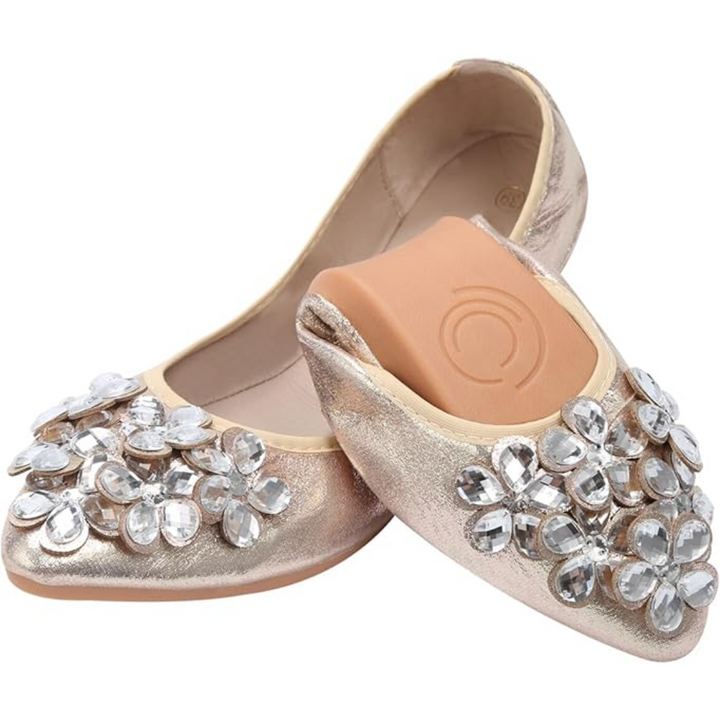 Glittering Rhinestone Ballerina Flats - Yelena-Gold-3.5-The Livary