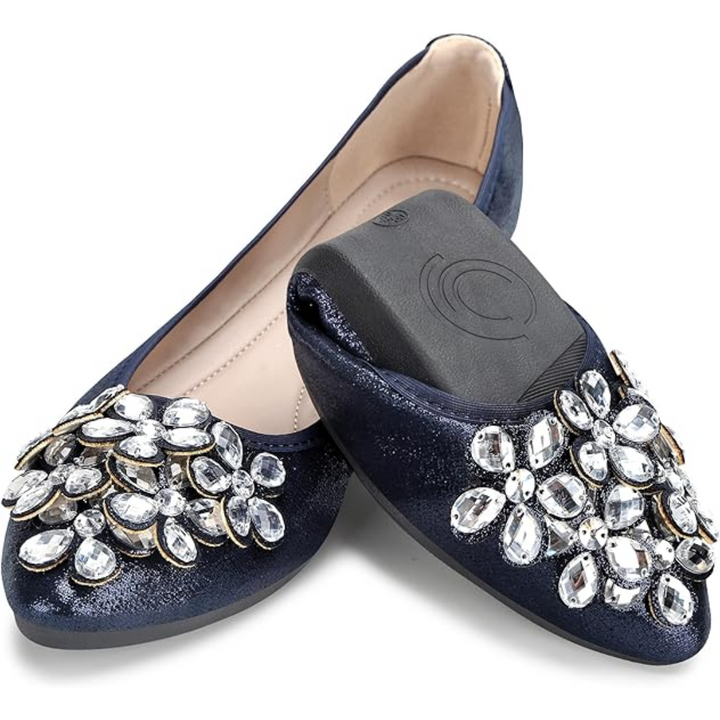 Glittering Rhinestone Ballerina Flats - Yelena-Blue-3.5-The Livary