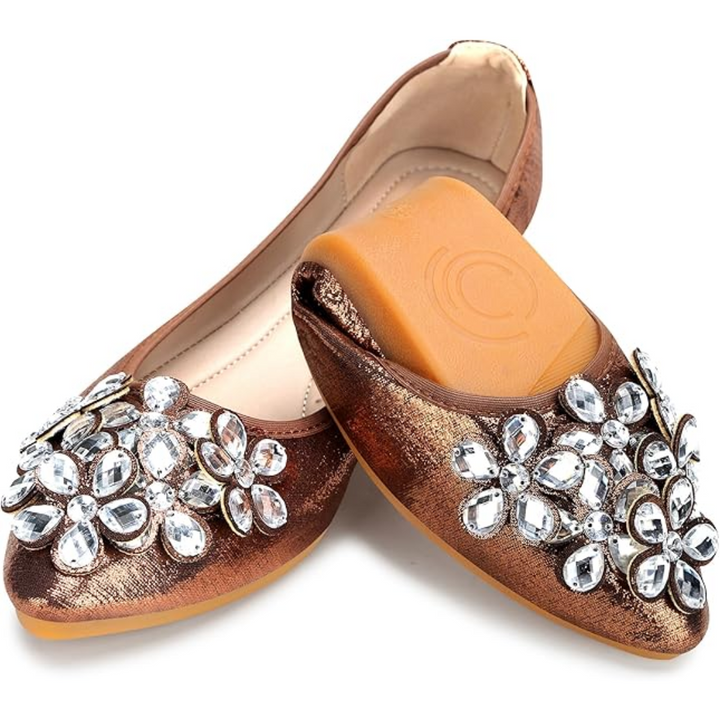 Glittering Rhinestone Ballerina Flats - Yelena-Brown-3.5-The Livary