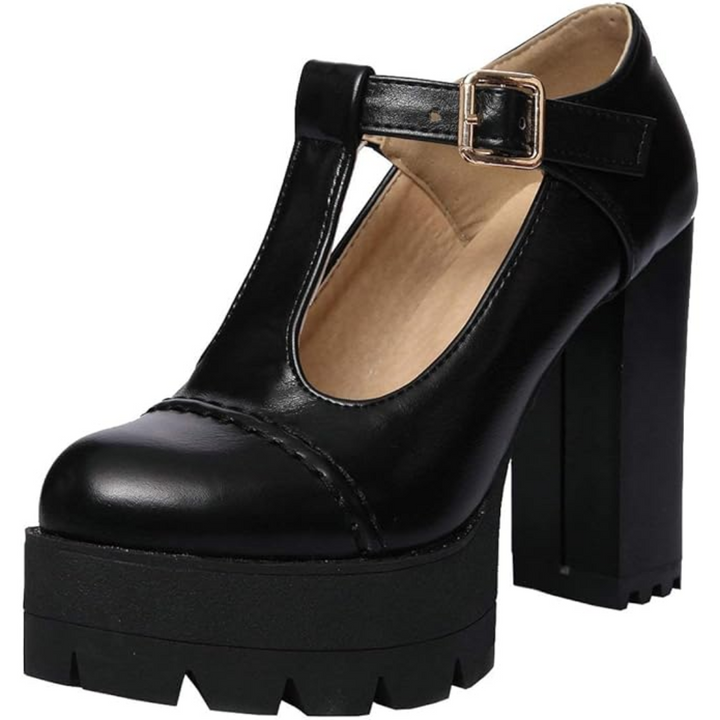 T-Strap Chunky Platform Heels – Jane-Black 2-2-The Livary