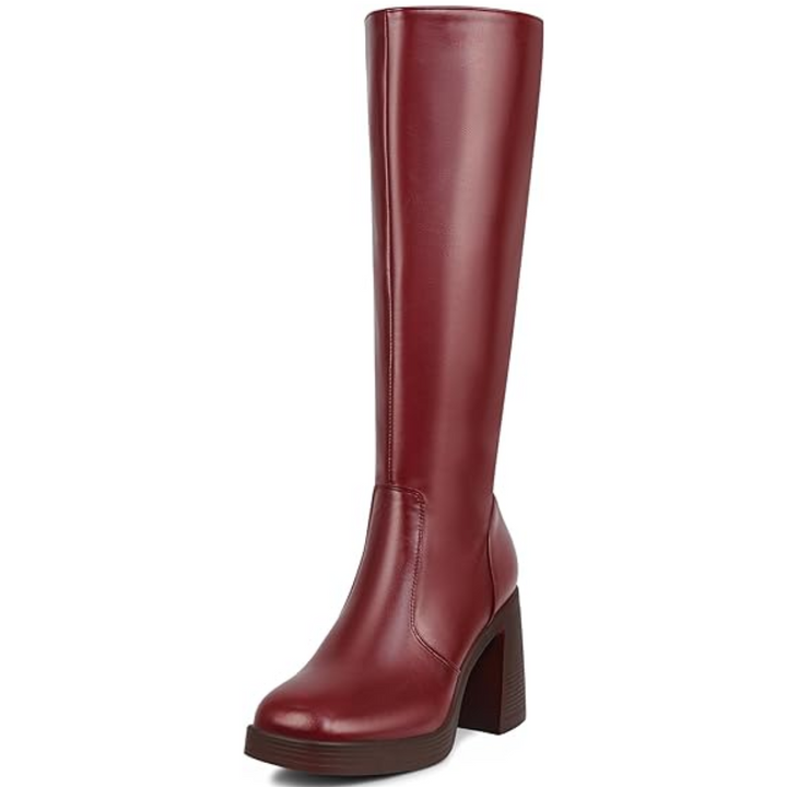 Leather Platform Boots with Block Heel - Ursula-Red-2.5-The Livary