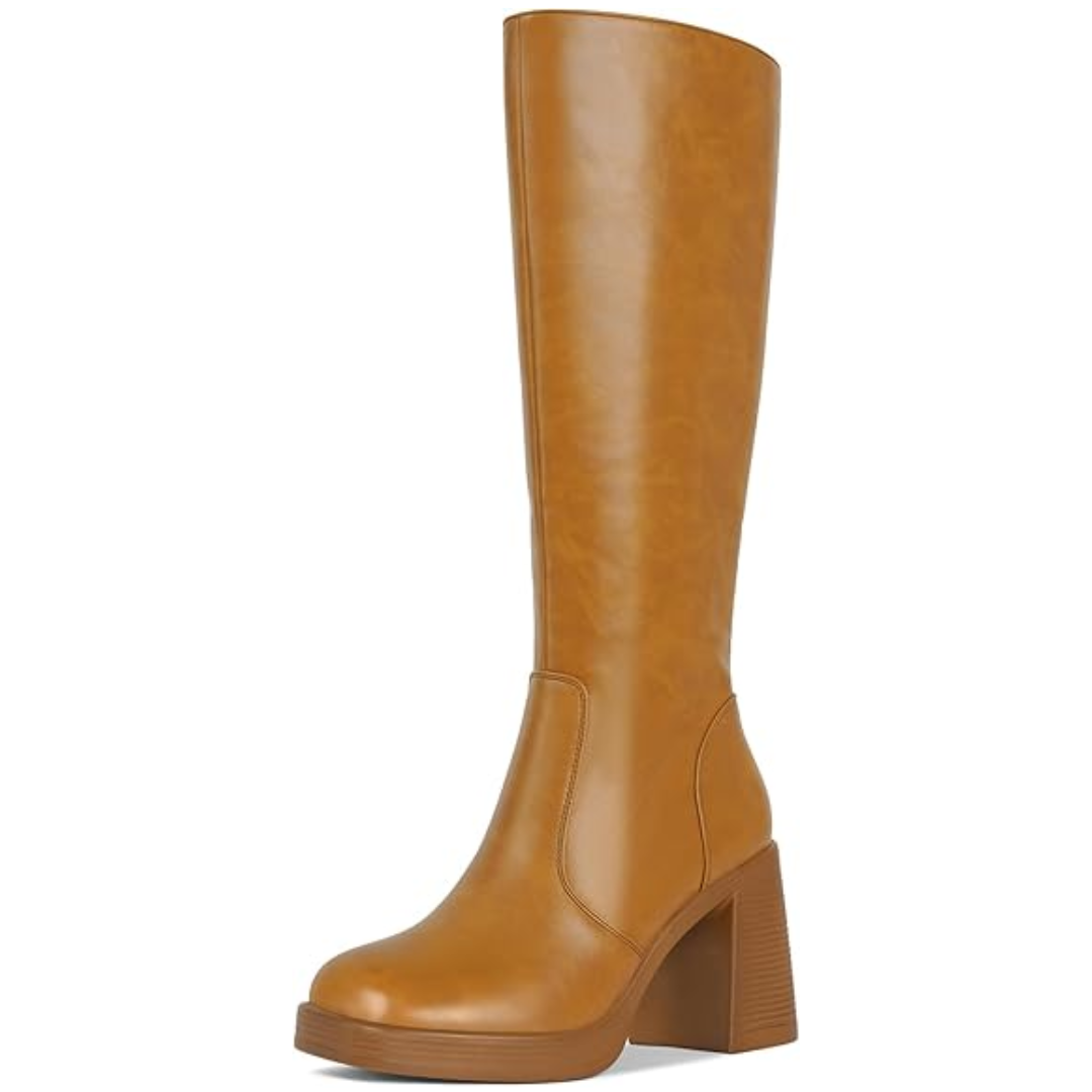Leather Platform Boots with Block Heel - Ursula-Brown-2.5-The Livary