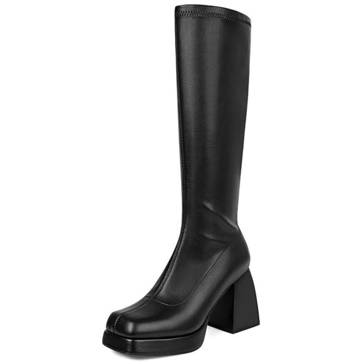 Leather Platform Boots with Block Heel - Ursula-Mat Black-2.5-The Livary