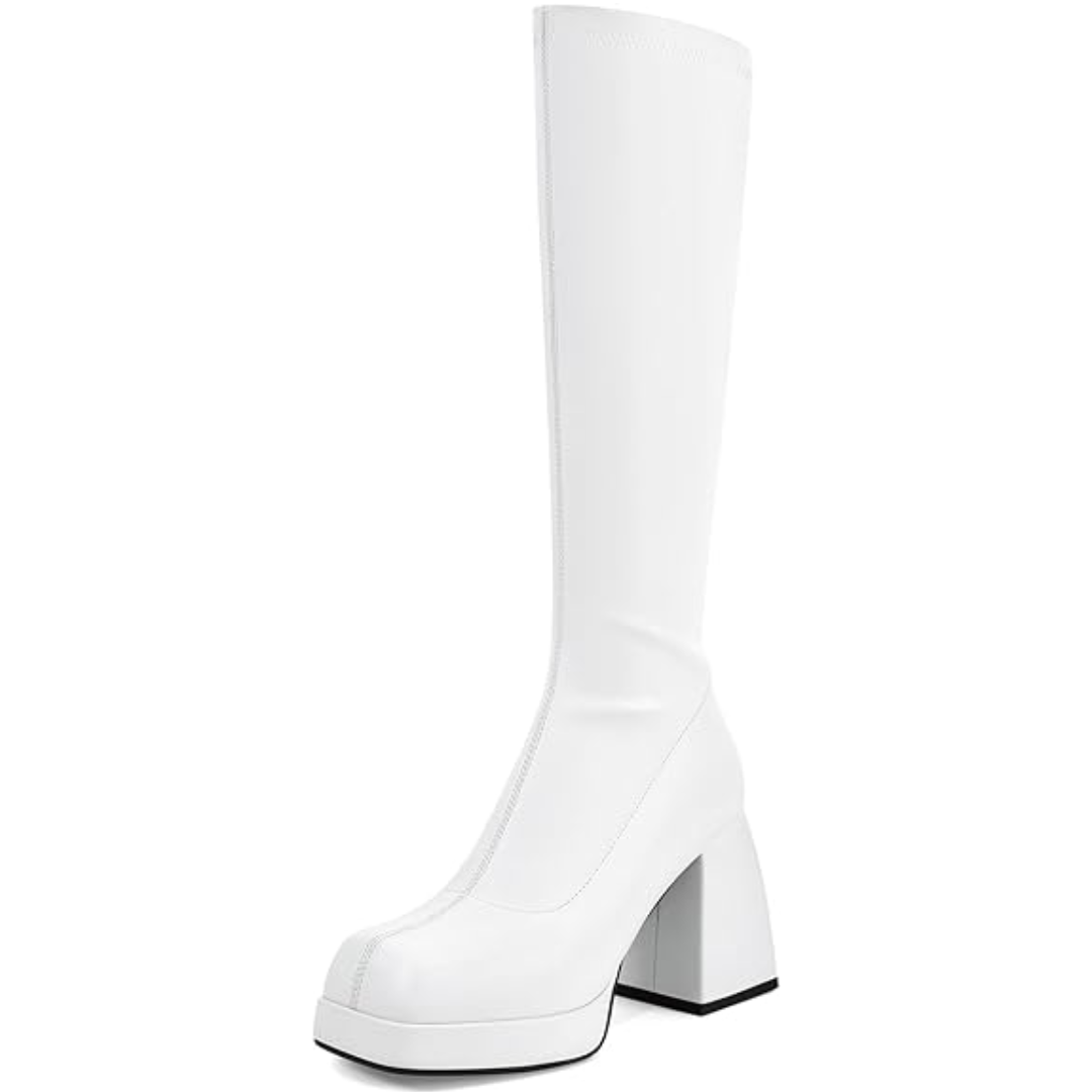 Leather Platform Boots with Block Heel - Ursula-Mat Wit-2.5-The Livary
