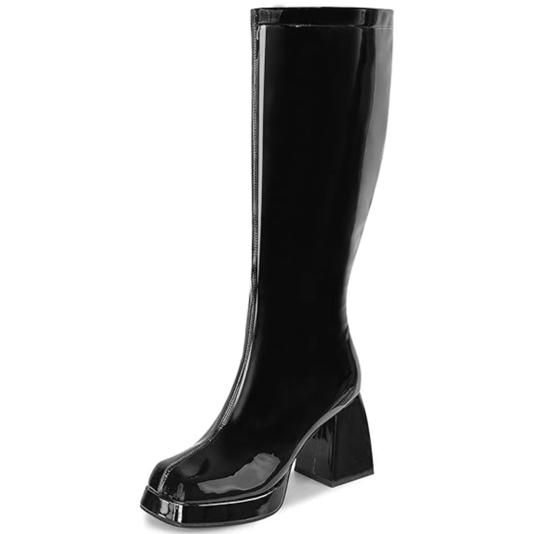 Leather Platform Boots with Block Heel - Ursula-Patent Black-2.5-The Livary