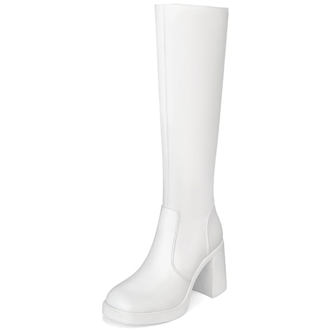 Leather Platform Boots with Block Heel - Ursula-White-2.5-The Livary