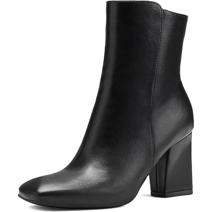 Chunky Block Heel Ankle Boots - Jamie-Black PU-3.5-The Livary