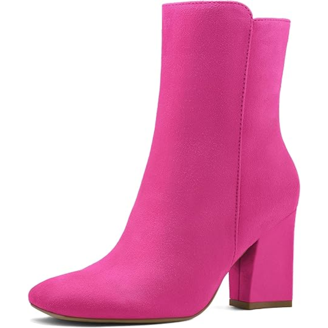 Chunky Block Heel Ankle Boots - Jamie-Pink-3.5-The Livary
