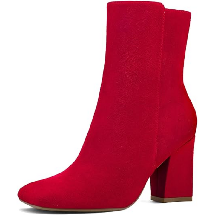 Chunky Block Heel Ankle Boots - Jamie-Red-3.5-The Livary