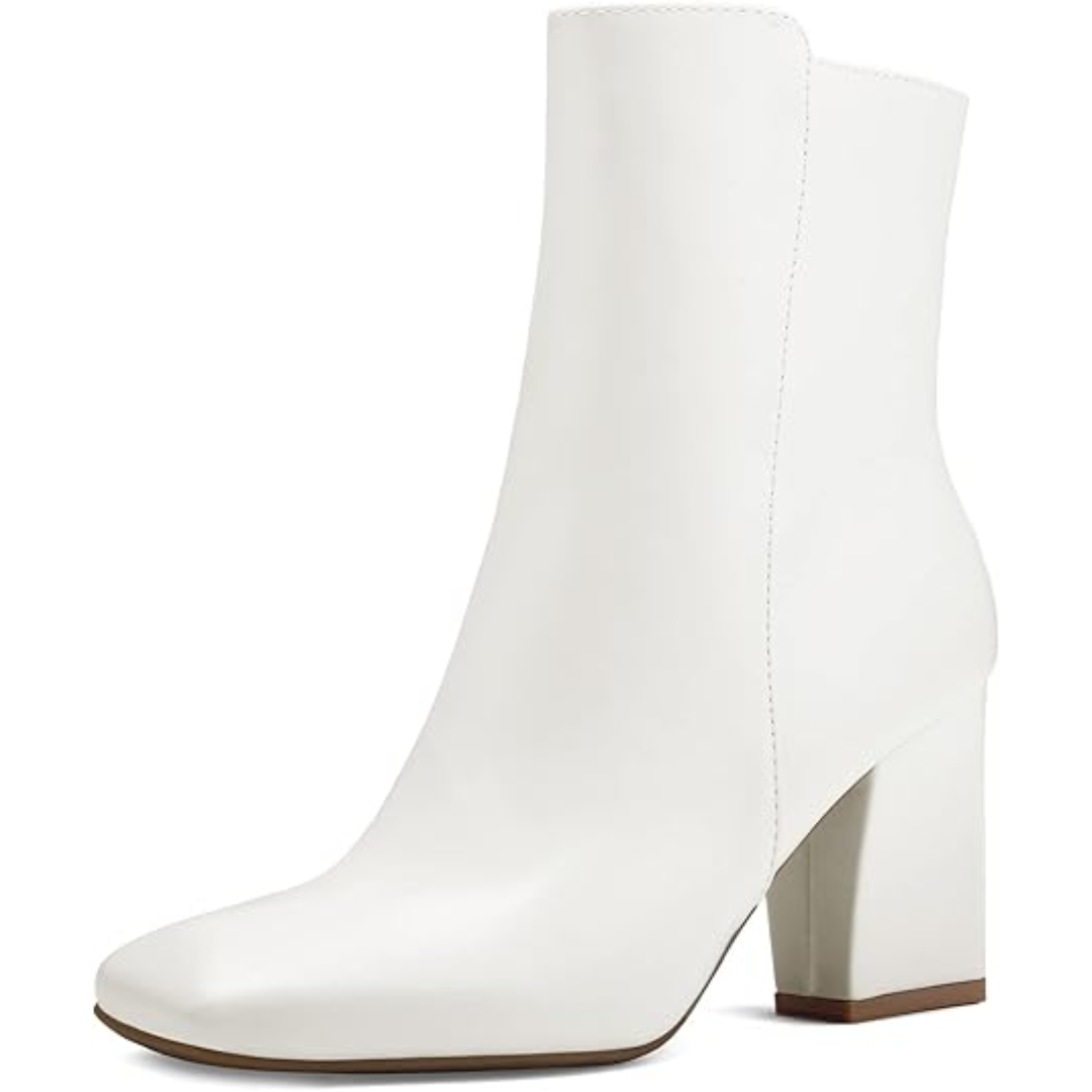 Chunky Block Heel Ankle Boots - Jamie-White PU-3.5-The Livary