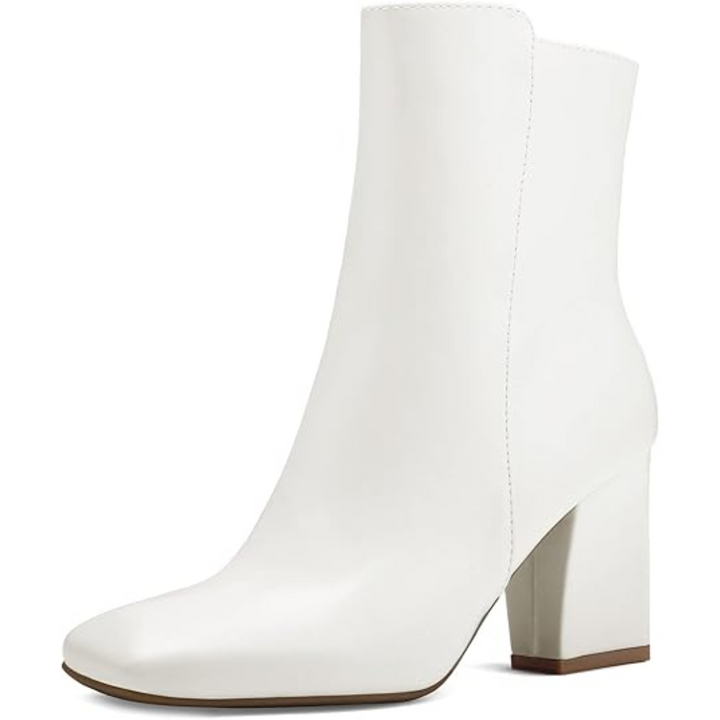 Chunky Block Heel Ankle Boots - Jamie-White PU-3.5-The Livary