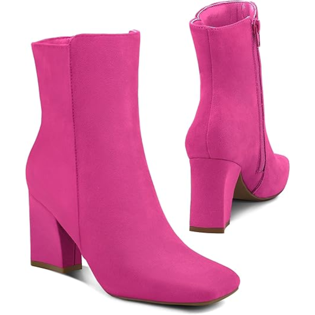 Chunky Block Heel Ankle Boots - Jamie-Black PU-3.5-The Livary