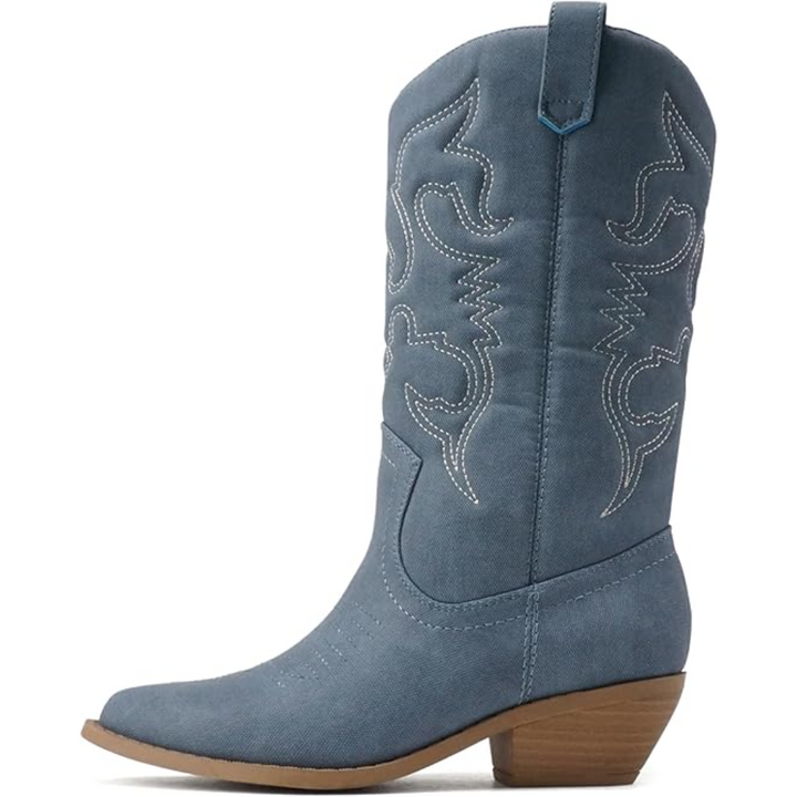 Stylish Western Pointed Cowboy Boots - Gracia-Blue denim-2.75-The Livary