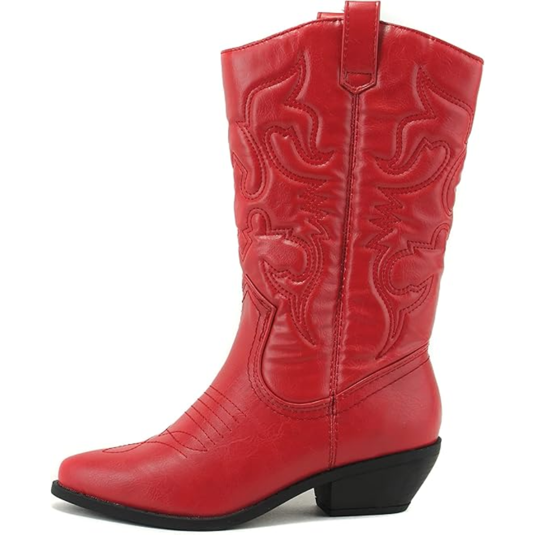 Stylish Western Pointed Cowboy Boots - Gracia-Red-2.75-The Livary