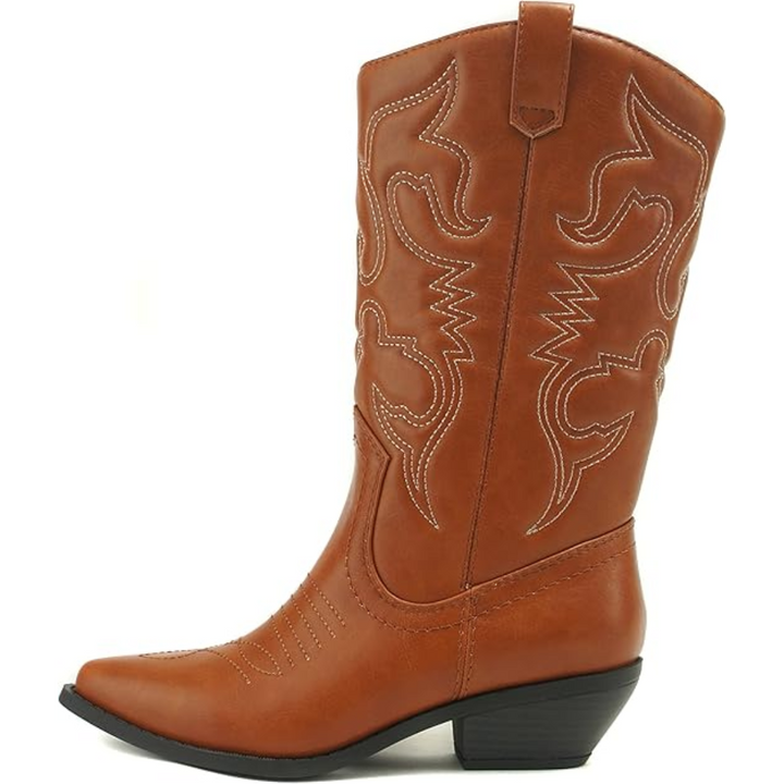 Stylish Western Pointed Cowboy Boots - Gracia-Cognac-2.75-The Livary