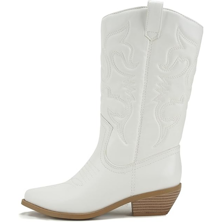 Stylish Western Pointed Cowboy Boots - Gracia-White-2.75-The Livary