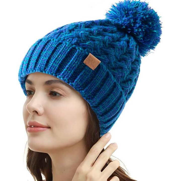 Comfortable Winter Pom Beanie - Yvonne-Blue-The Livary