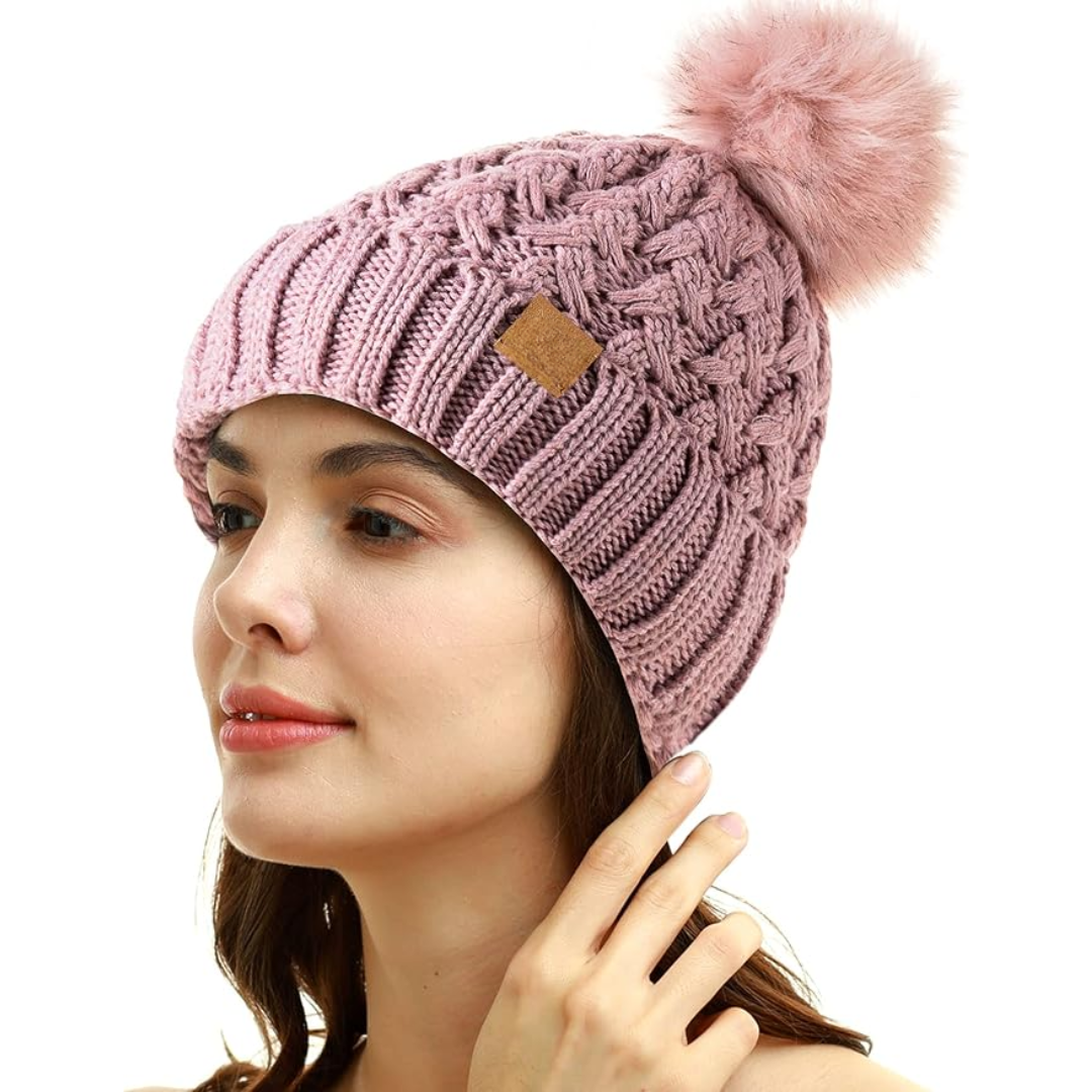 Comfortable Winter Pom Beanie - Yvonne-Pink-The Livary