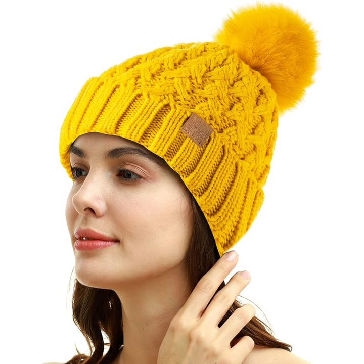 Comfortable Winter Pom Beanie - Yvonne-Yellow-The Livary