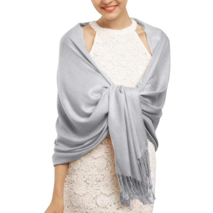Trendy Pashmina Scarf for Women - Eleanor-Silver Grey-The Livary