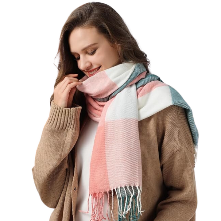 Soft Cashmere Winter Scarf - Martha-Pink Green Checked-The Livary
