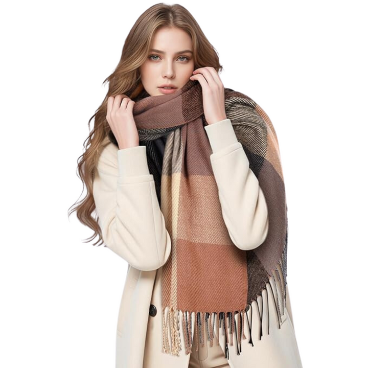 Soft Cashmere Winter Scarf - Martha-Brown Grey Checked-The Livary