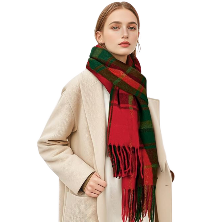 Soft Cashmere Winter Scarf - Martha-Red & Green Checked-The Livary