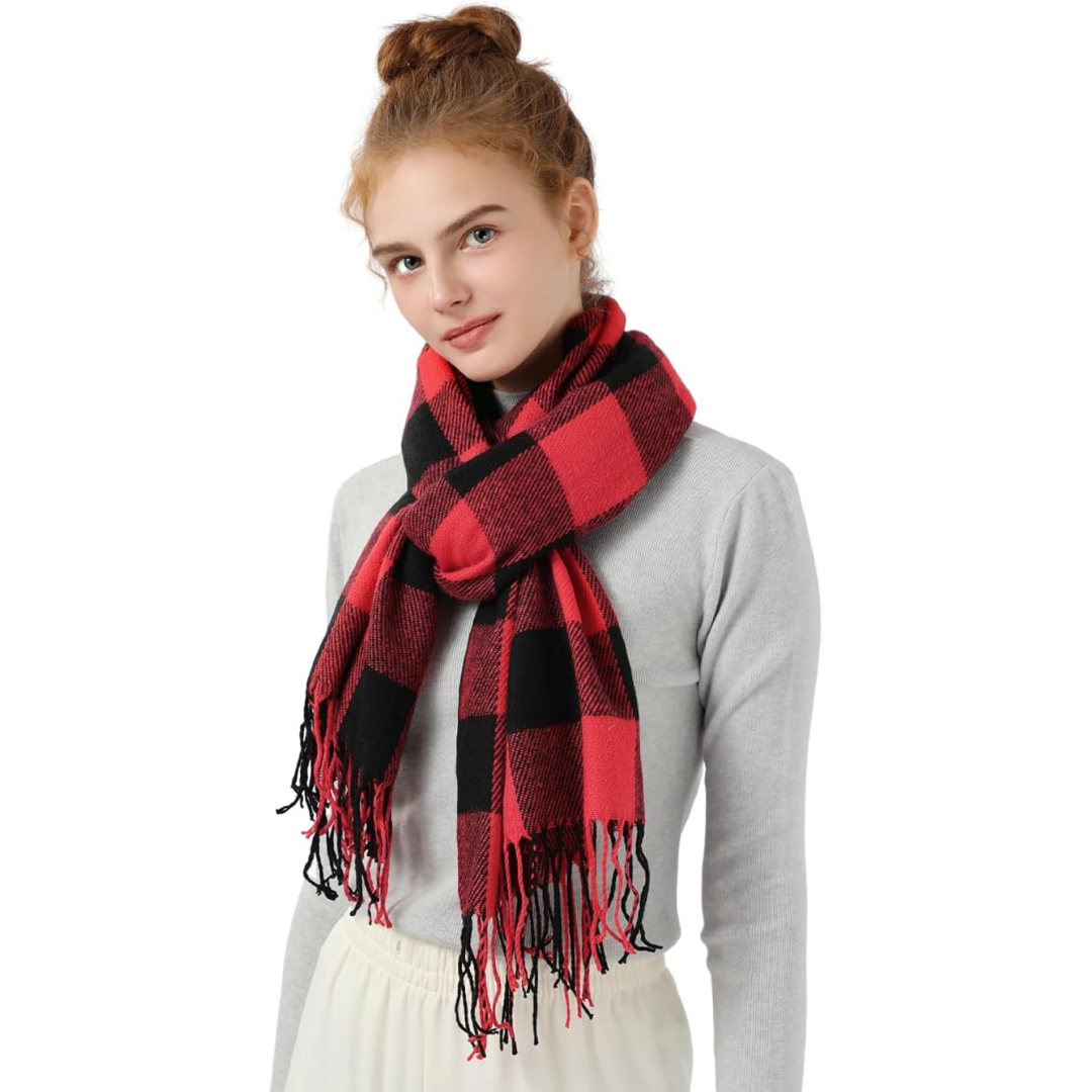 Soft Cashmere Winter Scarf - Martha-Red Black Plaid-The Livary