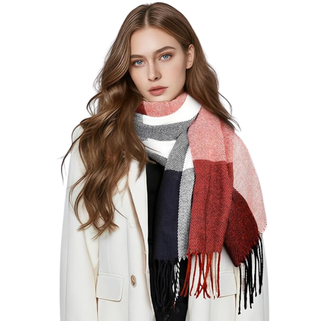 Soft Cashmere Winter Scarf - Martha-Red Blue-The Livary