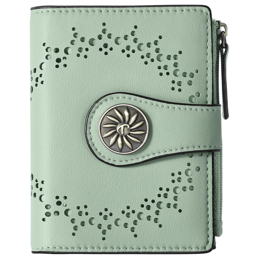 Slim Bifold RFID Ladies Wallet with Zipped Pocket - Claire-Green-The Livary