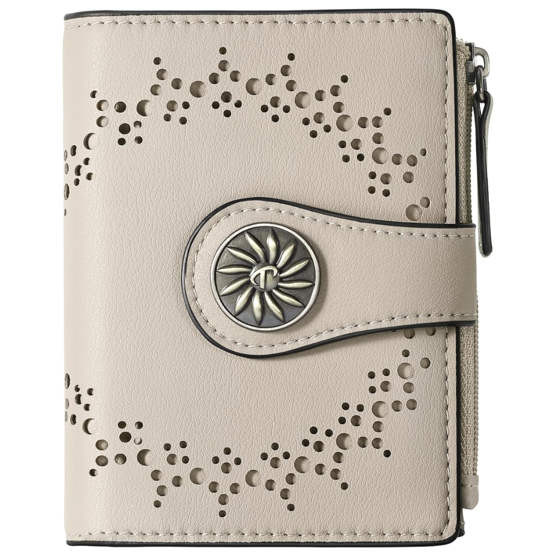 Slim Bifold RFID Ladies Wallet with Zipped Pocket - Claire-Beige-The Livary