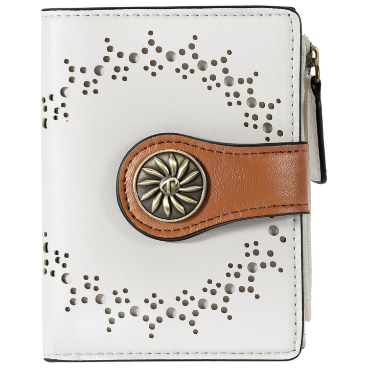 Slim Bifold RFID Ladies Wallet with Zipped Pocket - Claire-White-The Livary
