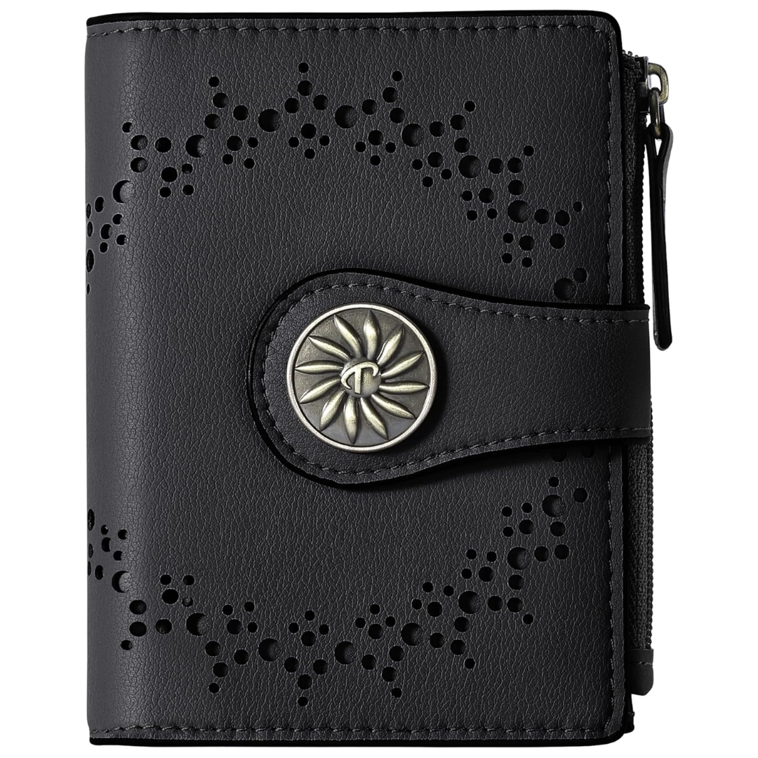 Slim Bifold RFID Ladies Wallet with Zipped Pocket - Claire-Black-The Livary