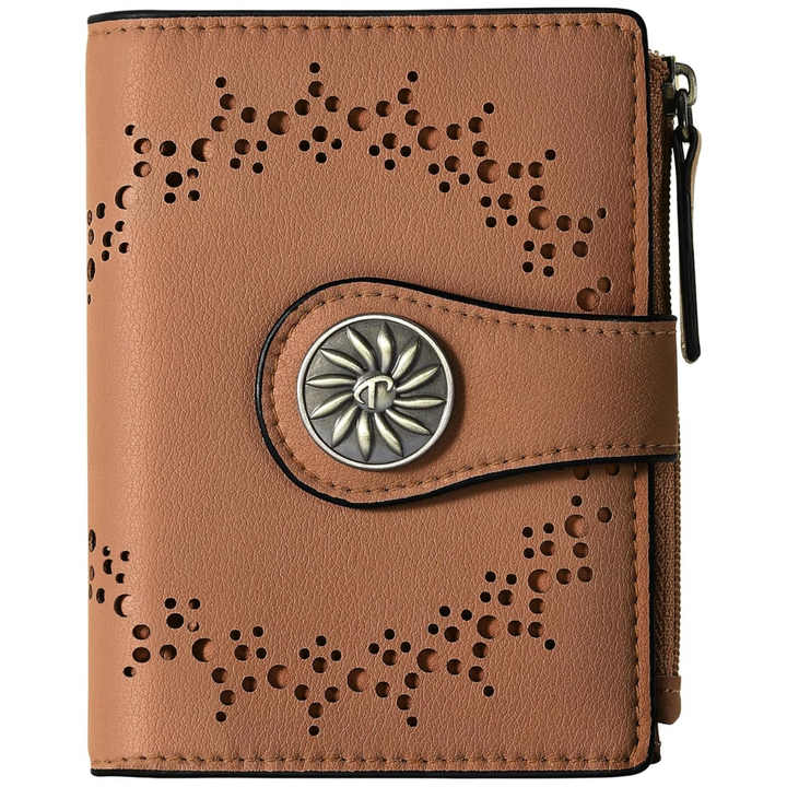 Slim Bifold RFID Ladies Wallet with Zipped Pocket - Claire-Brown-The Livary