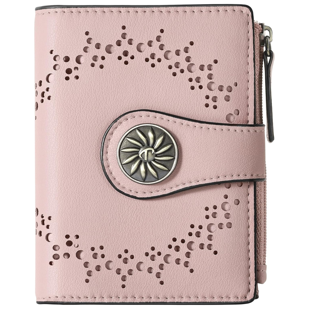 Slim Bifold RFID Ladies Wallet with Zipped Pocket - Claire-Pink-The Livary