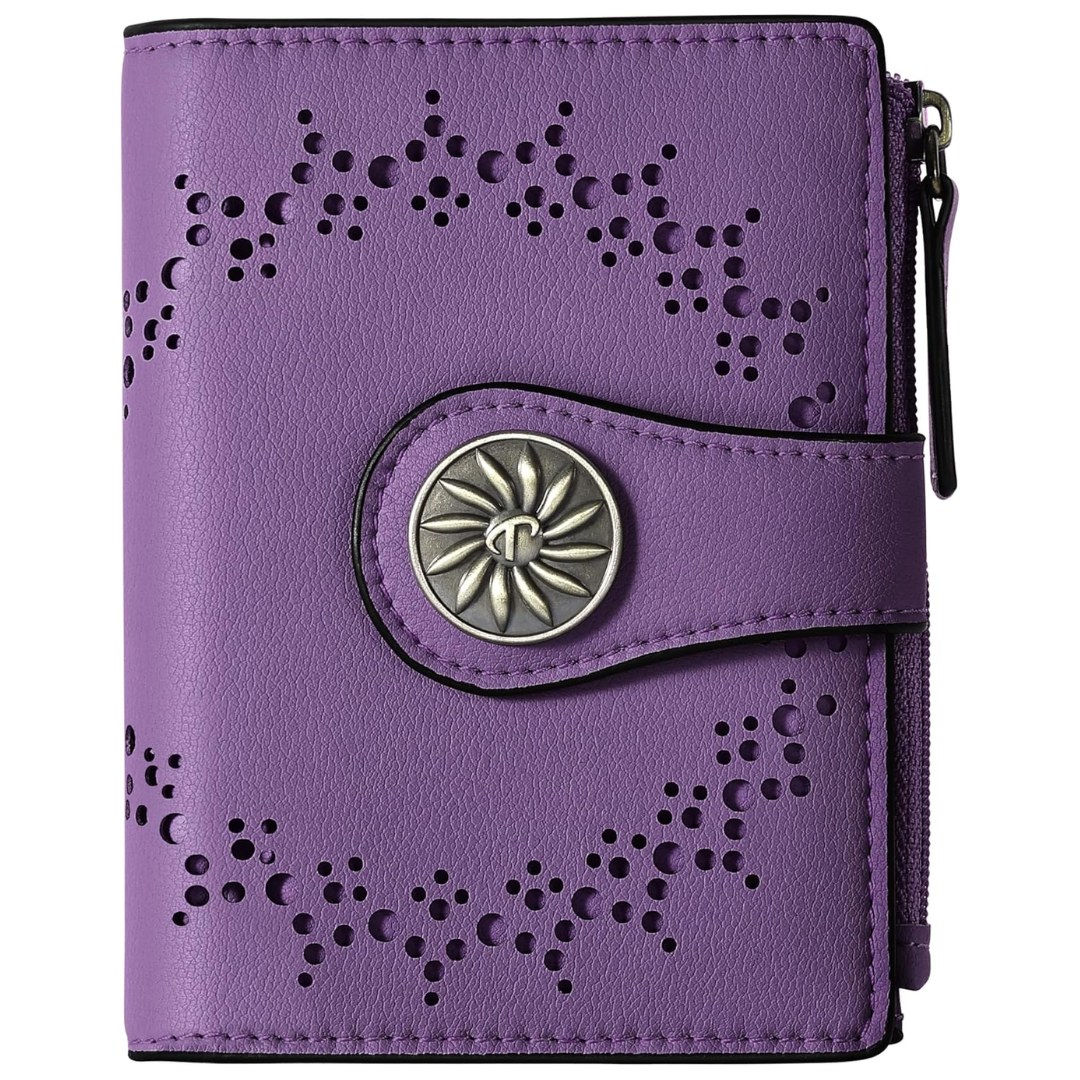 Slim Bifold RFID Ladies Wallet with Zipped Pocket - Claire-Purple-The Livary