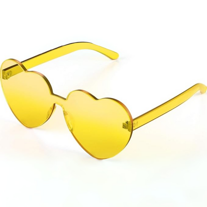 Trendy heart-shaped sunglasses without a frame in a transparent look - HeartBlitz-Yellow-The Livary