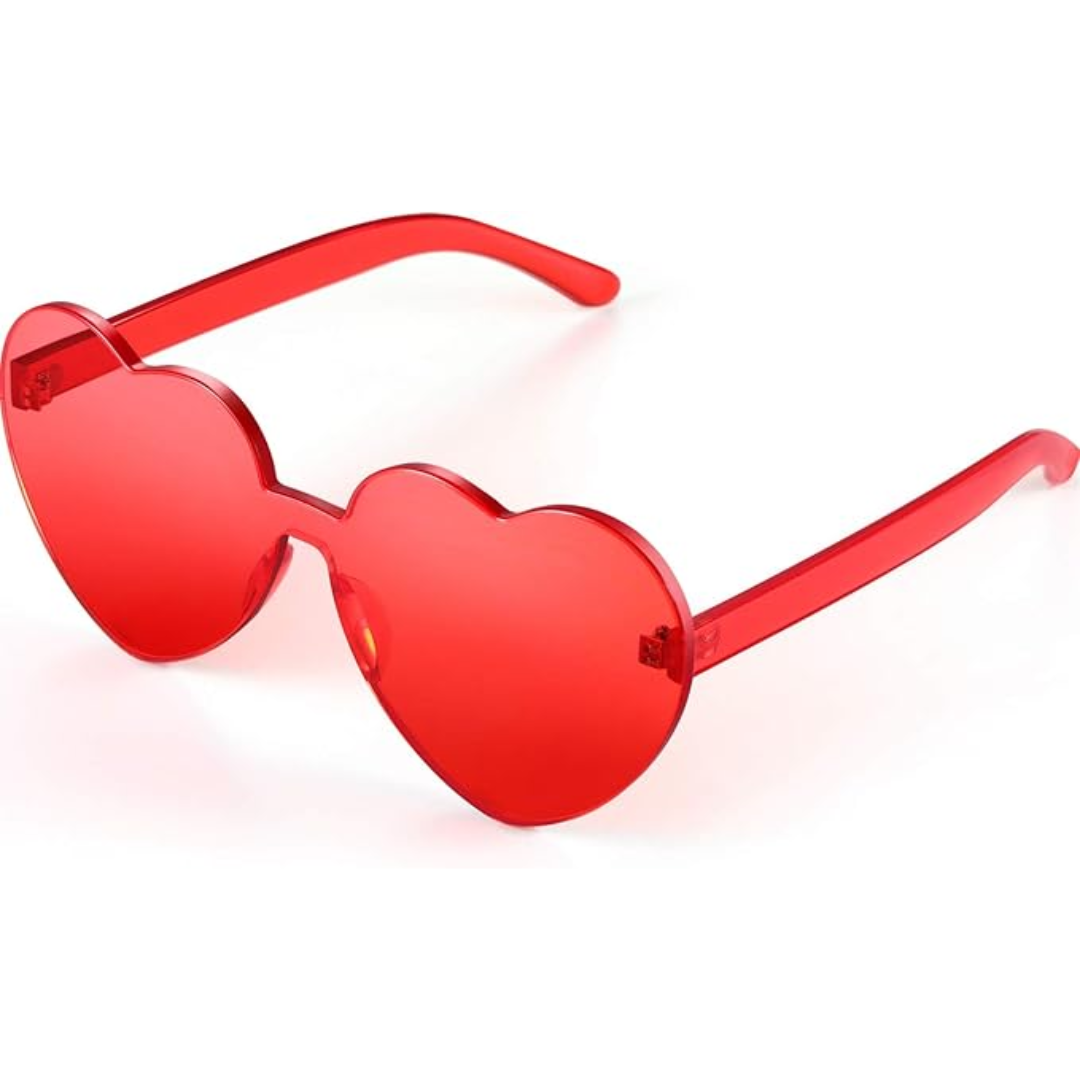 Trendy heart-shaped sunglasses without a frame in a transparent look - HeartBlitz-Red-The Livary