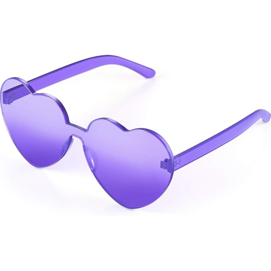 Trendy heart-shaped sunglasses without a frame in a transparent look - HeartBlitz-Purple-The Livary