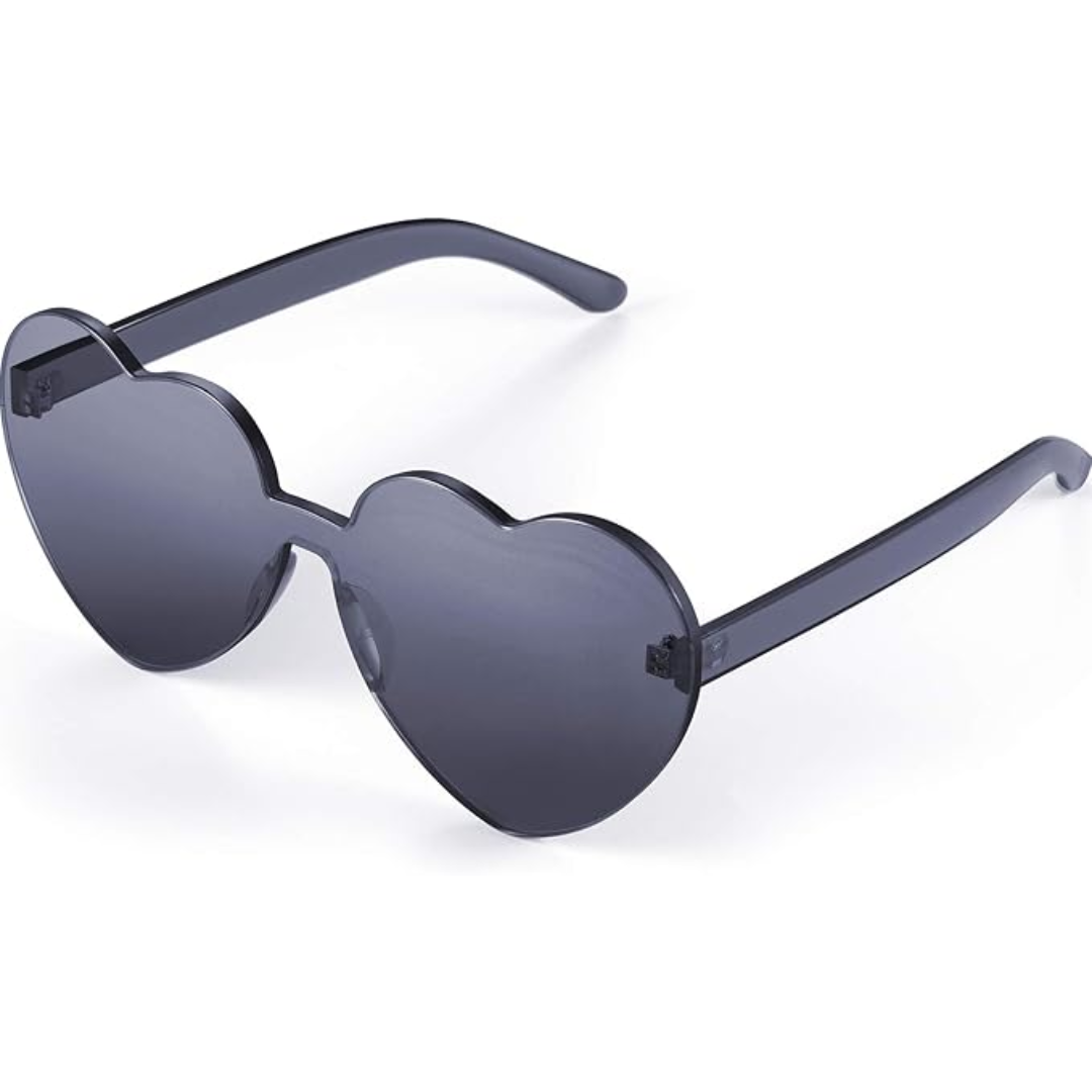 Trendy heart-shaped sunglasses without a frame in a transparent look - HeartBlitz-Gray-The Livary