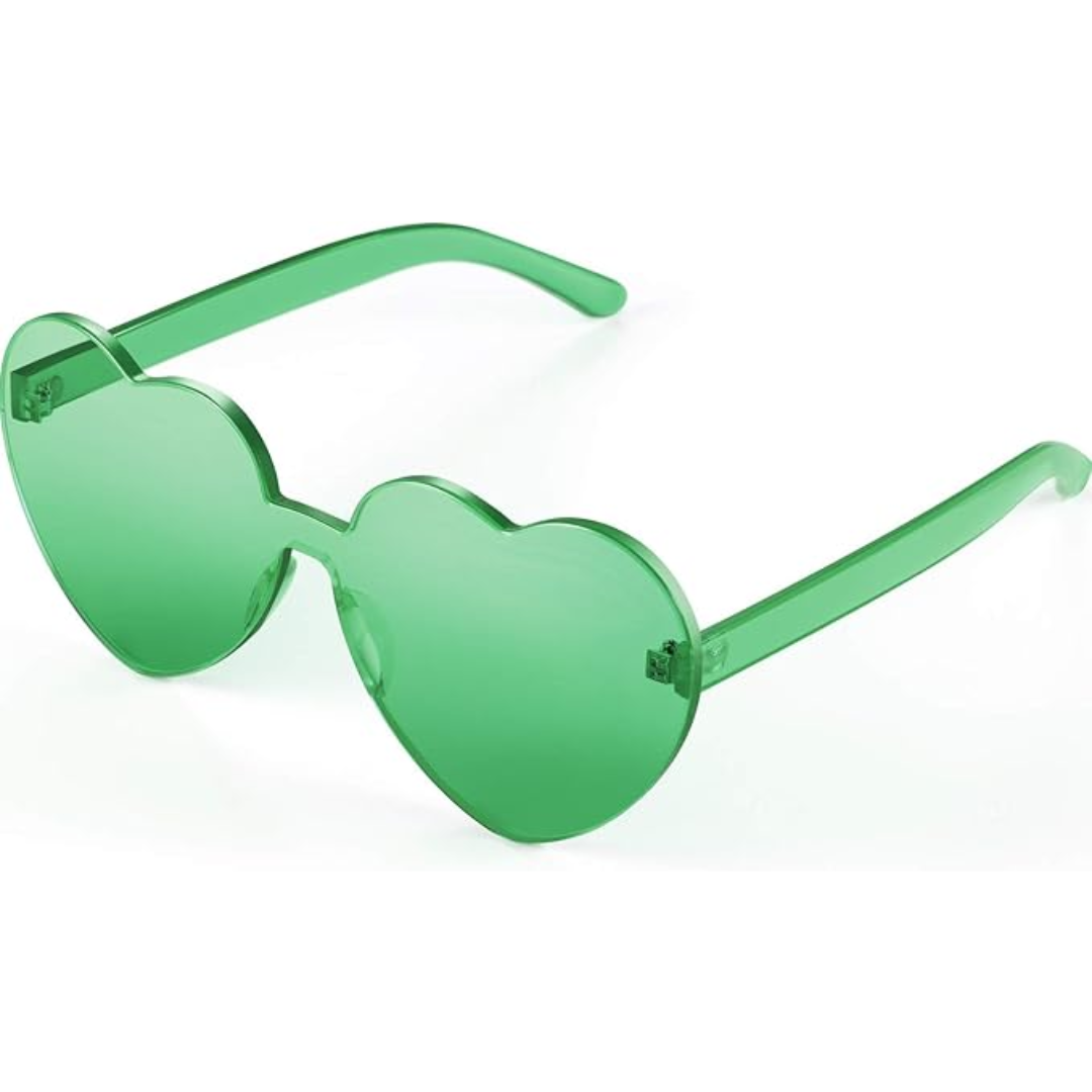 Trendy heart-shaped sunglasses without a frame in a transparent look - HeartBlitz-Green-The Livary