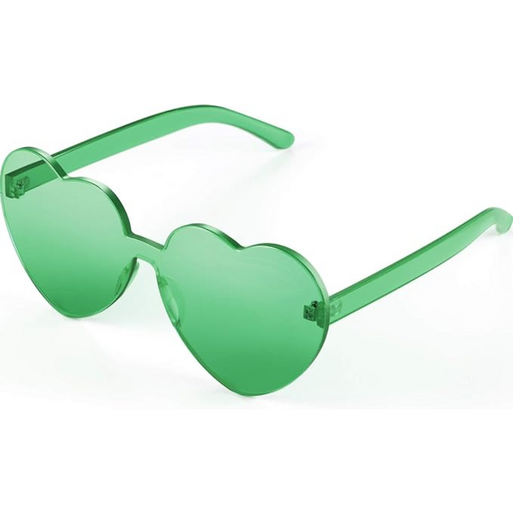 Trendy heart-shaped sunglasses without a frame in a transparent look - HeartBlitz-Green-The Livary