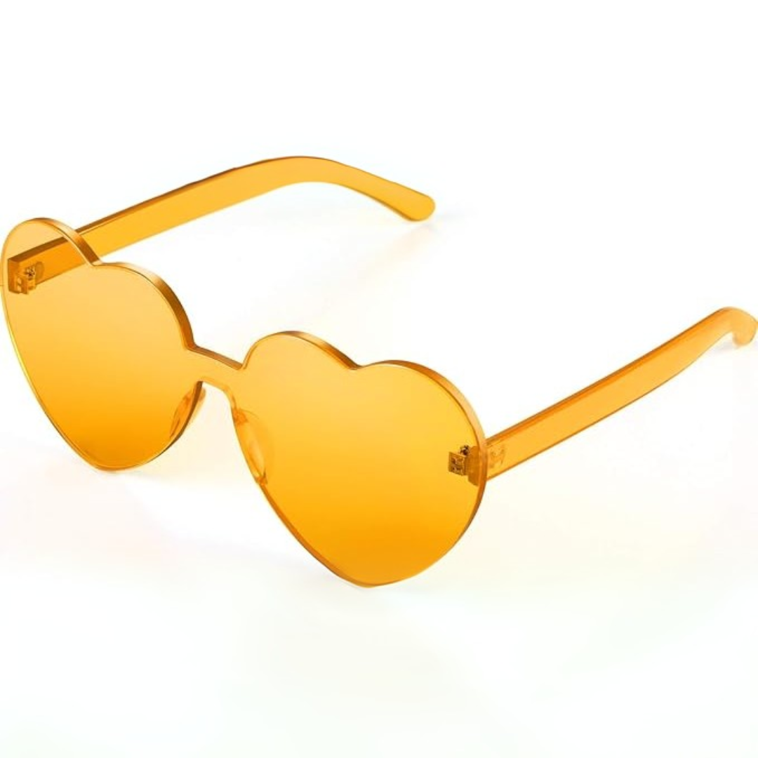 Trendy heart-shaped sunglasses without a frame in a transparent look - HeartBlitz-Orange-The Livary
