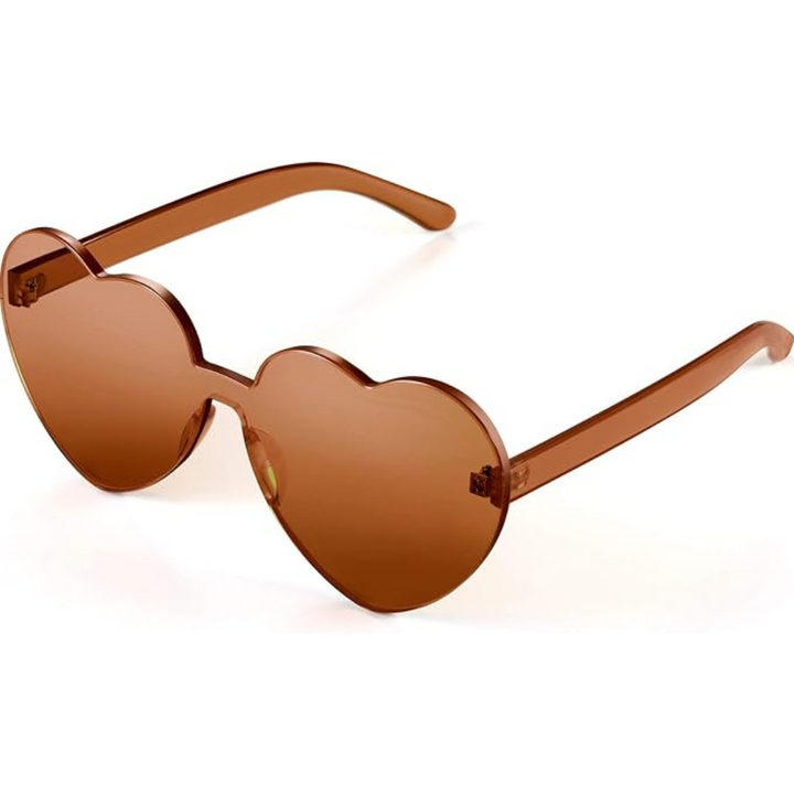Trendy heart-shaped sunglasses without a frame in a transparent look - HeartBlitz-Brown-The Livary