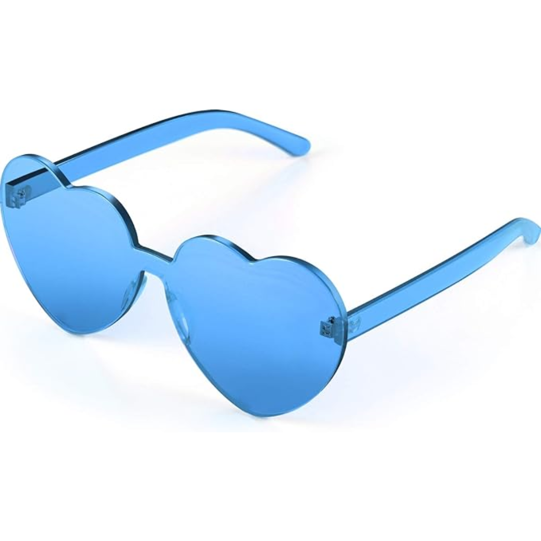 Trendy heart-shaped sunglasses without a frame in a transparent look - HeartBlitz-Blue-The Livary