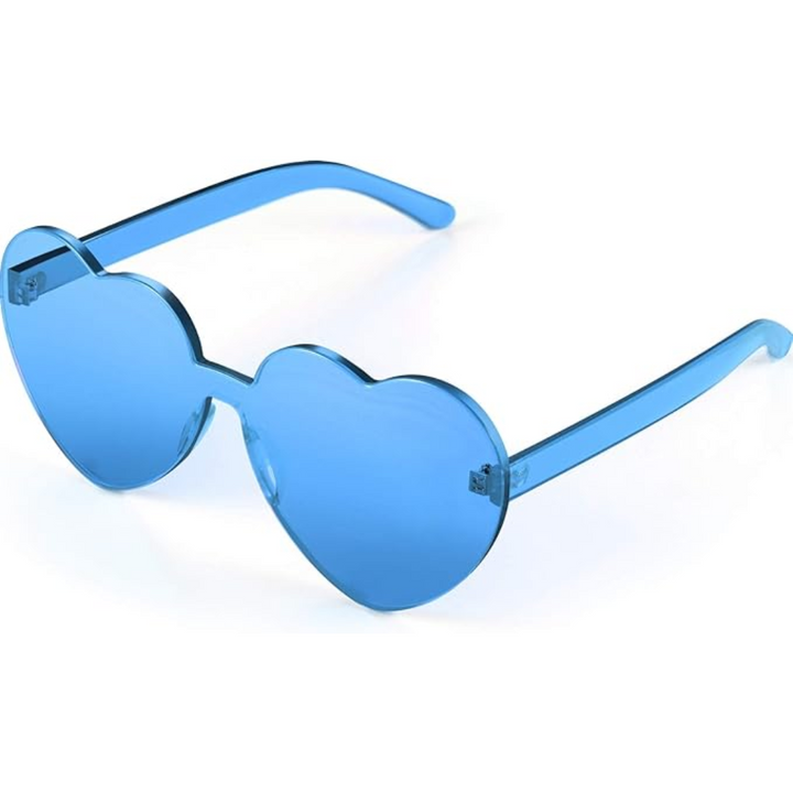 Trendy heart-shaped sunglasses without a frame in a transparent look - HeartBlitz-Blue-The Livary