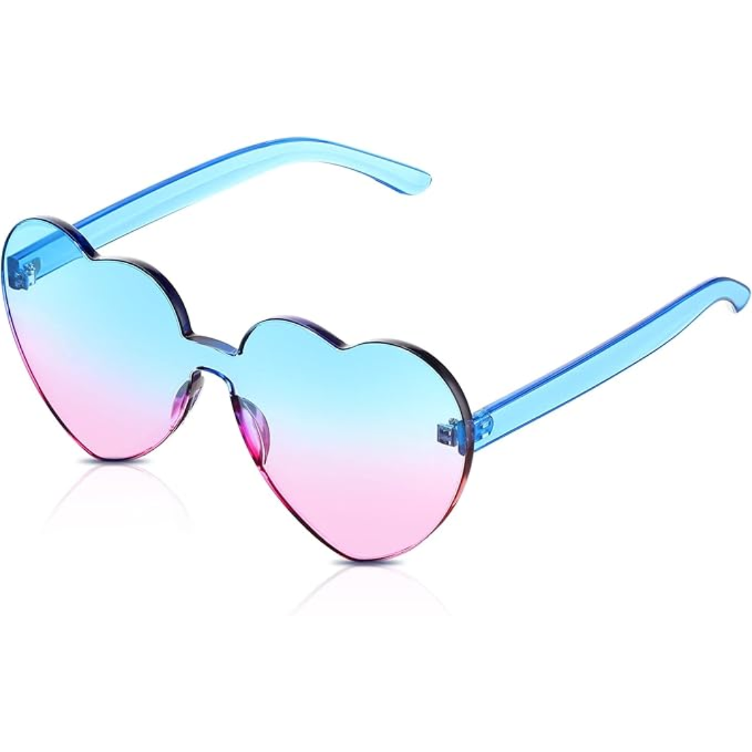 Trendy heart-shaped sunglasses without a frame in a transparent look - HeartBlitz-Blue-Pink-The Livary